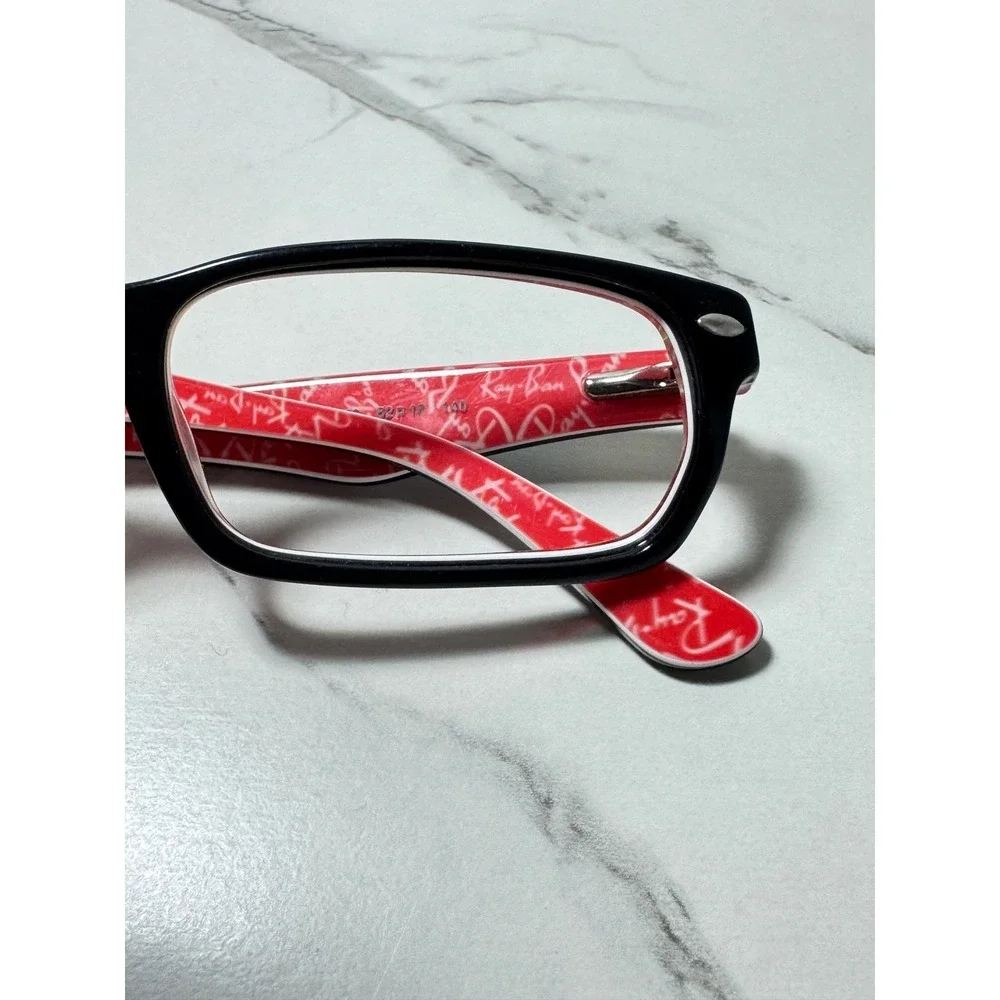Ray-Ban RB 5206 2479 Black Red Logo Rectangular Eyeglasses Frame 52-18-140 AS IS